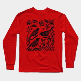 Lino Cut Birds Long Sleeve T-Shirt